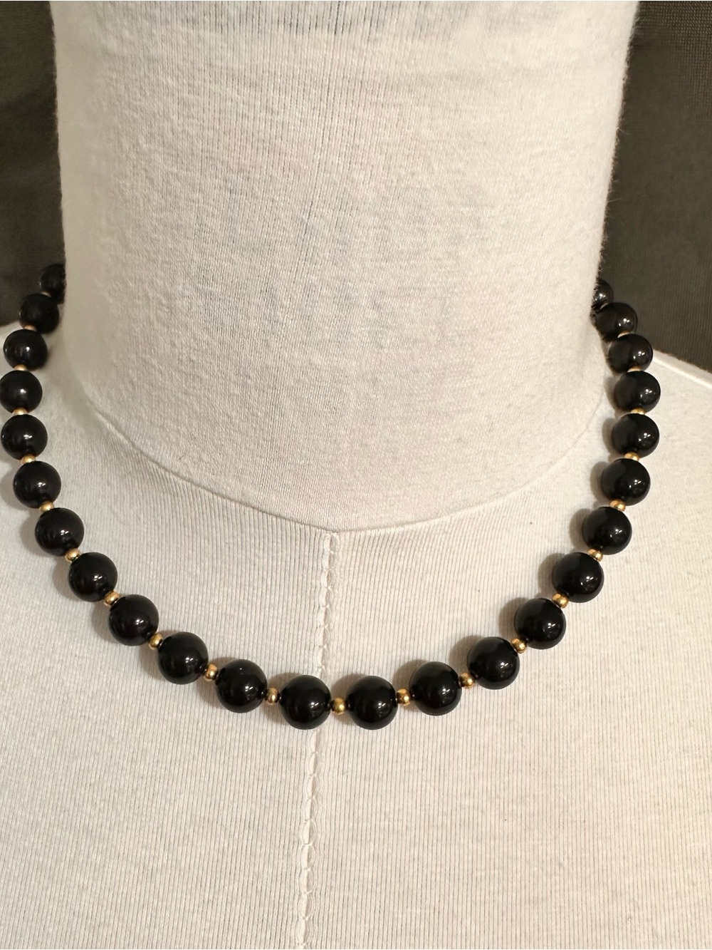 Black Bead Necklace with Gold Accents Vintage Monet Glass Bead Women's Necklace